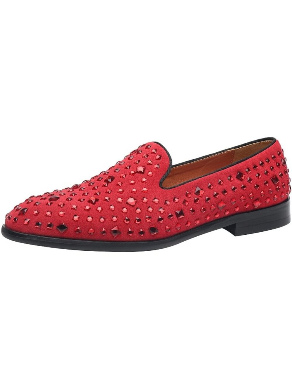 ELANROMAN Men's Red Leather Loafers Slip On Wedding Party Dress Shoes